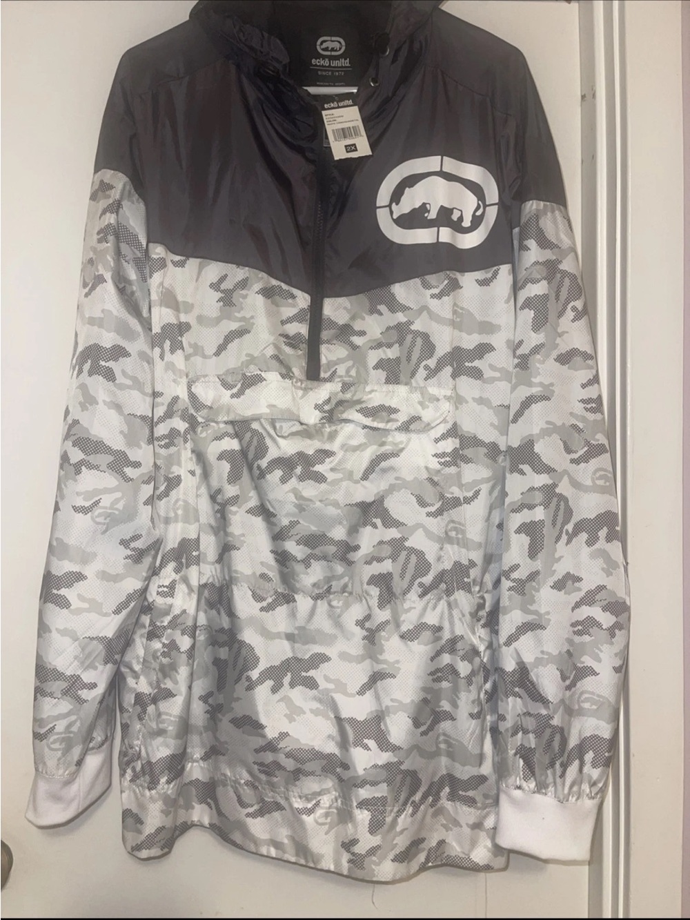 Ecko Unlimited Black and Gray Camo Quarter-Zip Pullover